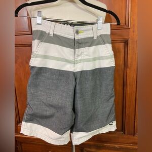 Tony Hawk Boys Hybrid Shorts Size 10 White Gray Blocks EUC nonzip Fly Button sm